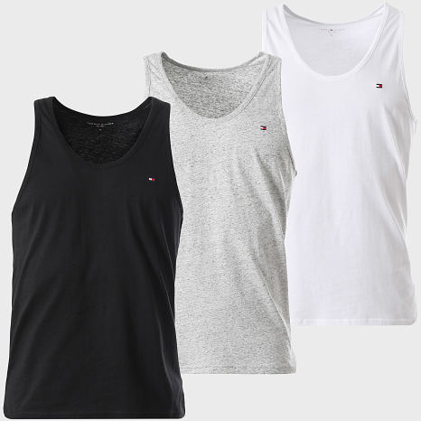 Tommy Hilfiger - Pack de 3 Camisetas sin mangas 3867 Negro Gris Jaspeado Blanco Tommy Hilfiger - Pack de 3 Camisetas sin mangas 3867 Negro Gris Jaspeado Blanco