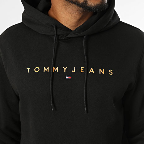 Tommy Jeans - Sudadera Capucha Linear Logo 0746 Negro