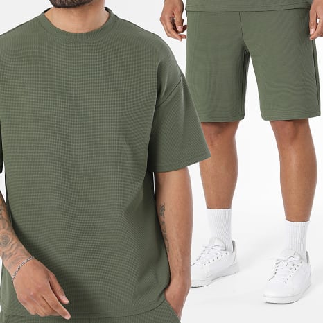 Classic Series - Ensemble Tee Shirt Large Et Short Jogging 4146 Waffle Vert Kaki