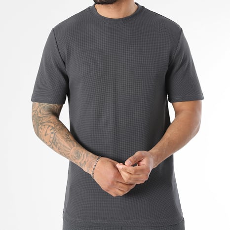 LBO - Ensemble Tee Shirt Et Short Jogging Waffle 4152 Gris Anthracite