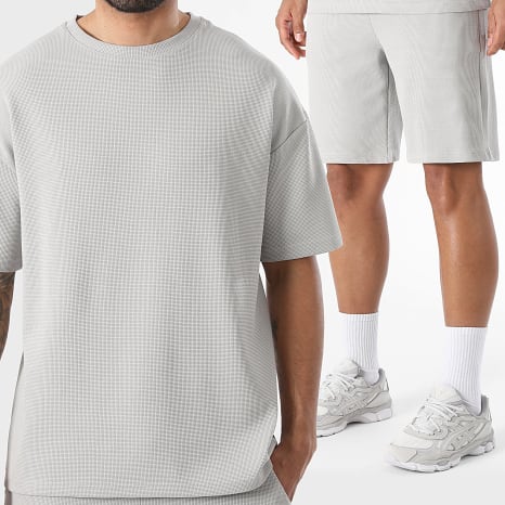 Classic Series - Ensemble Tee Shirt Large Et Short Jogging Waffle 4153 Gris Clair