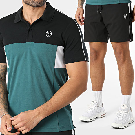 Sergio Tacchini - Ensemble Polo Manches Courtes Et Short Jogging Caspio 41431 41434 Noir Vert Blanc