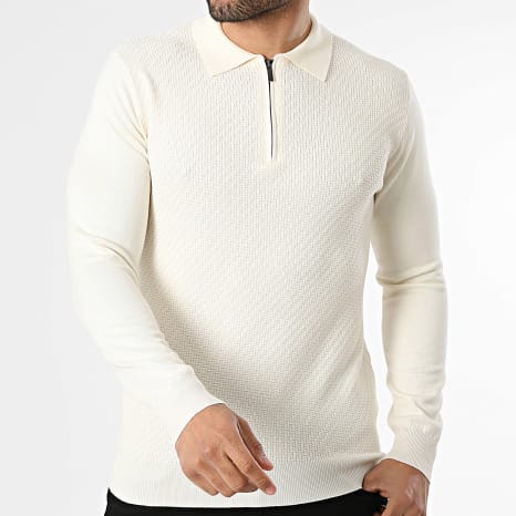 Frilivin - Polo de manga larga con cuello con cremallera 659 Beige claro