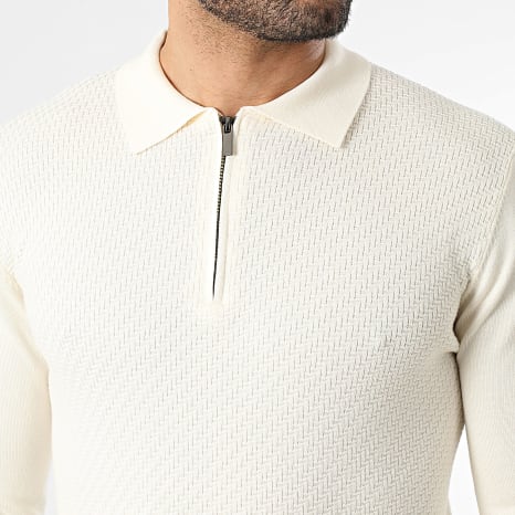 Frilivin - Polo de manga larga con cuello con cremallera 659 Beige claro