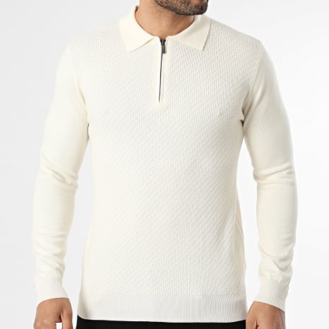 Frilivin - Polo de manga larga con cuello con cremallera 659 Beige claro