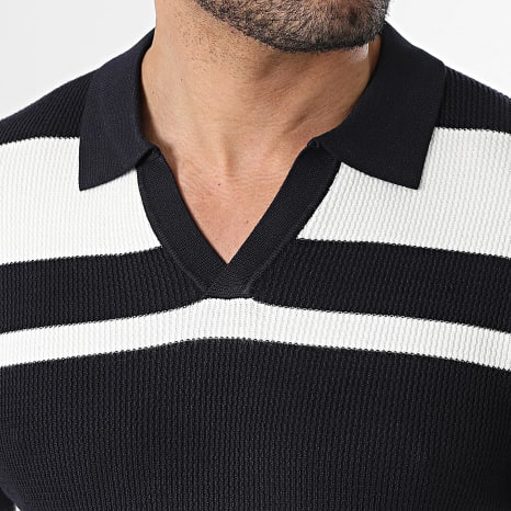 Frilivin - Jersey cuello en V 657 Azul Marino Blanco