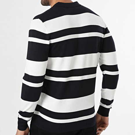 Frilivin - Jersey cuello en V 657 Azul Marino Blanco