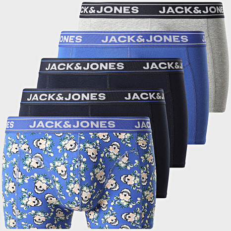 Jack And Jones - Lot De 5 Boxers Kingstone Skull Bleu Roi Bleu Marine Gris Chiné