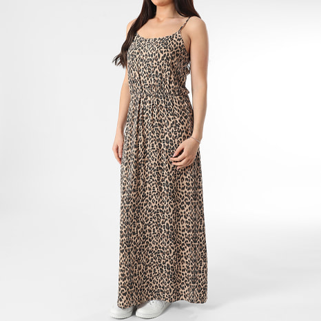 Only - Vestido Largo Mujer Nova Life Beige Negro Leopardo