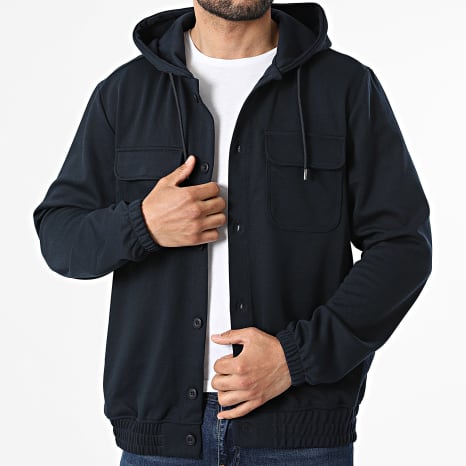 Classic Series - Veste Capuche Boutonnée Nello 10-410 Bleu Marine