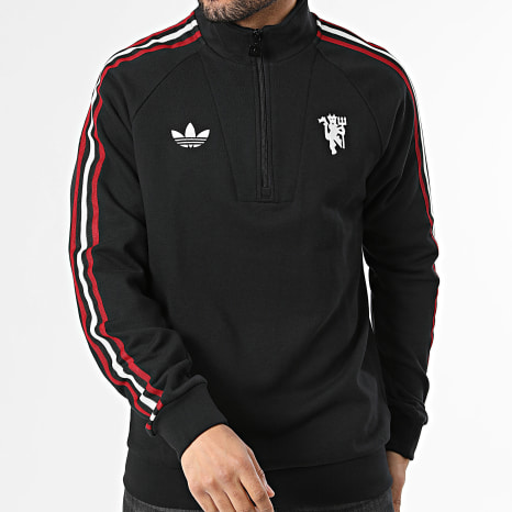 Adidas Originals - Sudadera Con Cremallera Con Bandas Manchester United Originals JZ2231 Negro