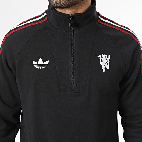 Adidas Originals - Sudadera Con Cremallera Con Bandas Manchester United Originals JZ2231 Negro