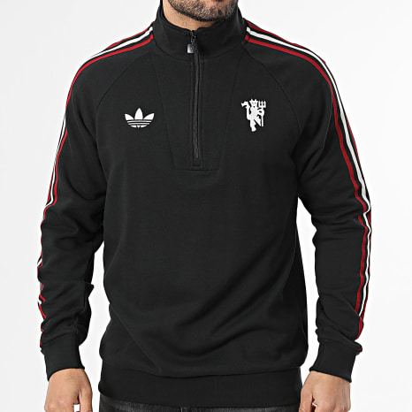 Adidas Originals - Sudadera Con Cremallera Con Bandas Manchester United Originals JZ2231 Negro