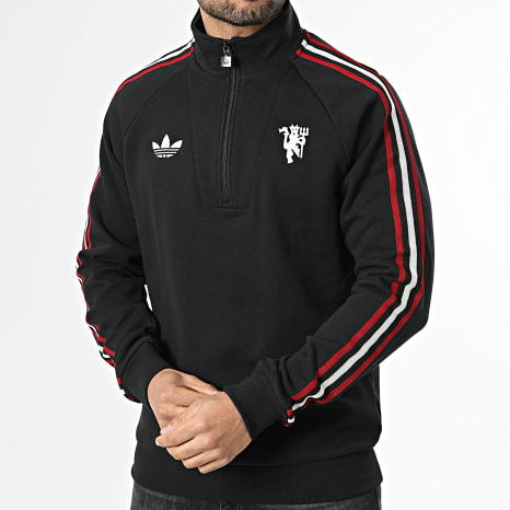 Adidas Originals - Sudadera Con Cremallera Con Bandas Manchester United Originals JZ2231 Negro