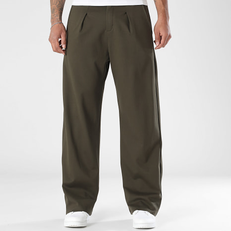 LBO - Ensemble Veste Double Zip Et Pantalon Habillé Large A Plis 2604 Vert Kaki