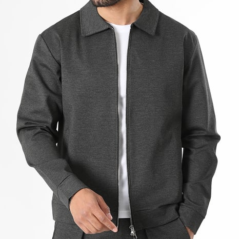LBO - Ensemble Veste Double Zip Et Pantalon Habillé Large A Plis 2605 Gris Anthracite Chiné