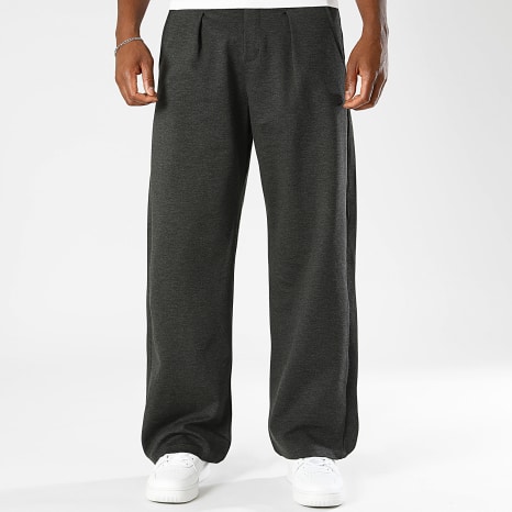 LBO - Ensemble Veste Double Zip Et Pantalon Habillé Large A Plis 2605 Gris Anthracite Chiné