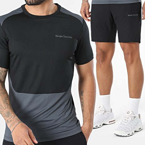Sergio Tacchini - Ensemble Tee Shirt Et Short Jogging Arcata 41448 41451 Noir Gris Anthracite