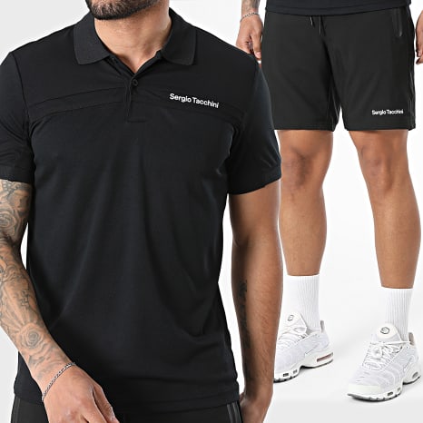 Sergio Tacchini - Ensemble Polo Manches Courtes Et Short Jogging Riflesso 41407 41411 Noir