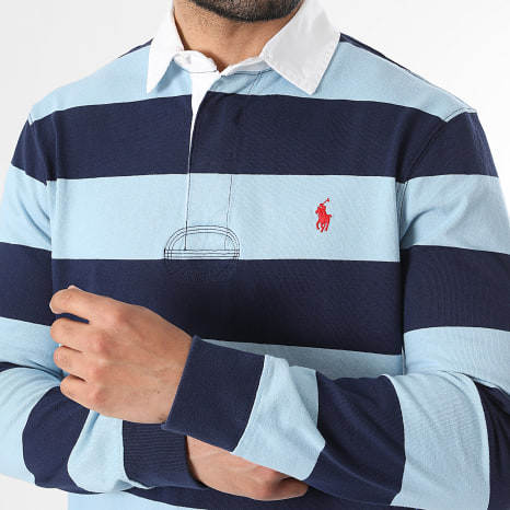 Polo Ralph Lauren - Polo de manga larga a rayas Original Player azul claro azul marino