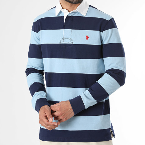 Polo Ralph Lauren - Polo de manga larga a rayas Original Player azul claro azul marino