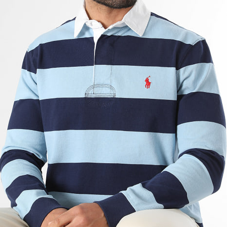 Polo Ralph Lauren - Polo de manga larga a rayas Original Player azul claro azul marino