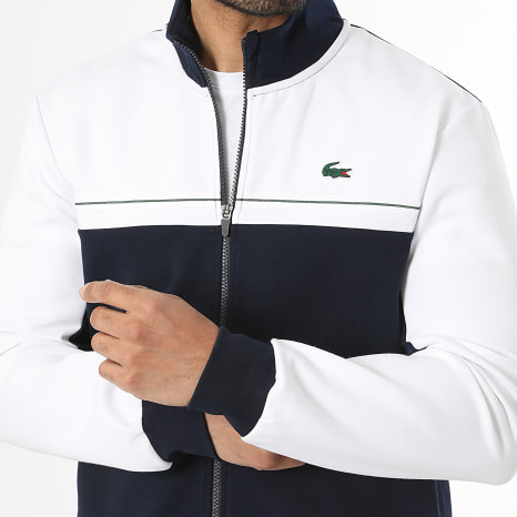 Lacoste - Veste Zippée Logo Crocodile Bleu Marine Blanc