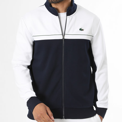 Lacoste - Veste Zippée Logo Crocodile Bleu Marine Blanc