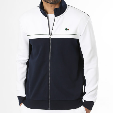 Lacoste - Veste Zippée Logo Crocodile Bleu Marine Blanc