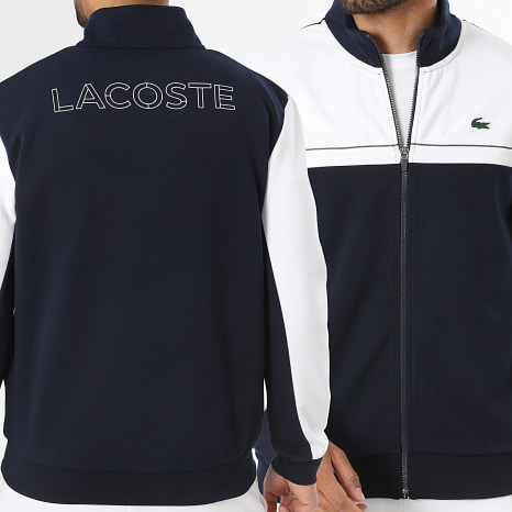 Lacoste - Veste Zippée Logo Crocodile Bleu Marine Blanc