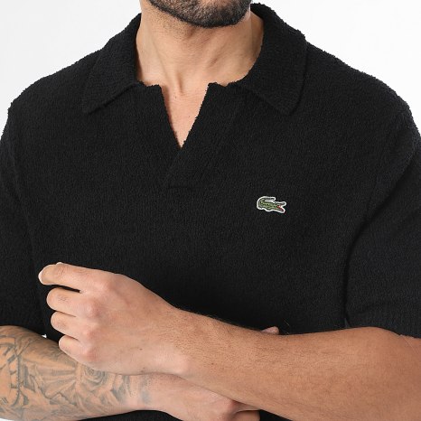 Lacoste - Polo Manga Corta Texturado Logotipo Bordado Cocodrilo Classic Fit Negro