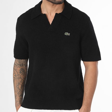 Lacoste - Polo Manga Corta Texturado Logotipo Bordado Cocodrilo Classic Fit Negro