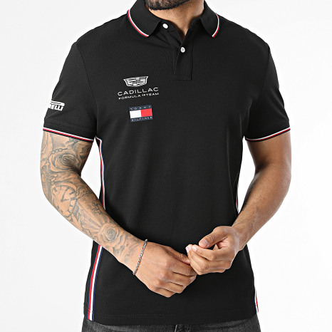 Tommy Hilfiger - Polo Manches Courtes A Bandes Cadillac F1 Replica 0072 Noir