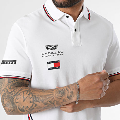 Tommy Hilfiger - Polo Manches Courtes A Bandes Cadillac F1 Replica 0072 Blanc
