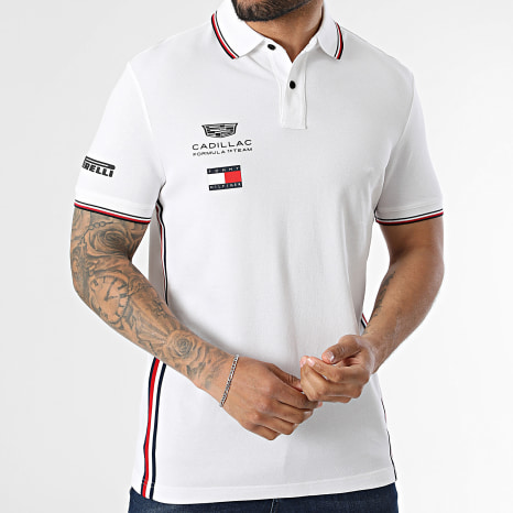 Tommy Hilfiger - Polo Manches Courtes A Bandes Cadillac F1 Replica 0072 Blanc