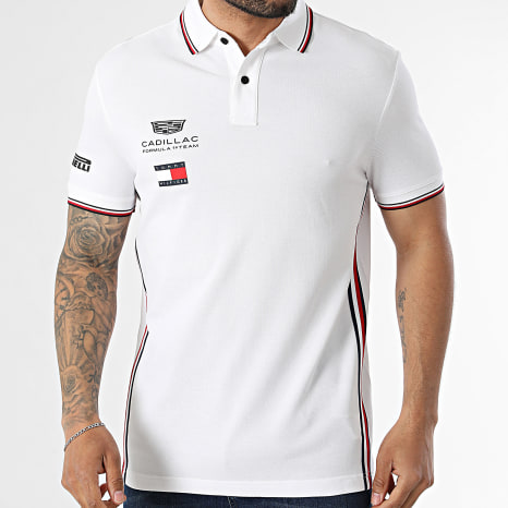 Tommy Hilfiger - Polo Manches Courtes A Bandes Cadillac F1 Replica 0072 Blanc