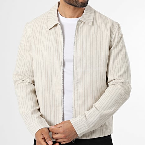 Frilivin - Chaqueta Con Cremallera A Rayas 925 Beige