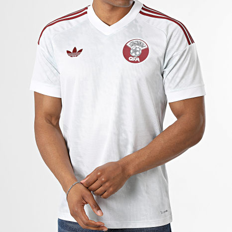 Adidas Originals - Maillot De Foot Officiel Qatar Extérieur 2026 KF0828 Blanc Gris