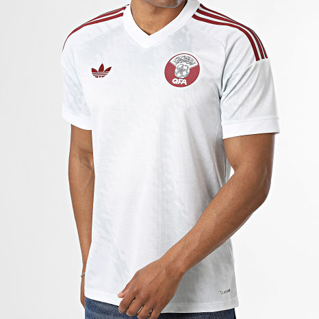 Adidas Originals - Maillot De Foot Officiel Qatar Extérieur 2026 KF0828 Blanc Gris