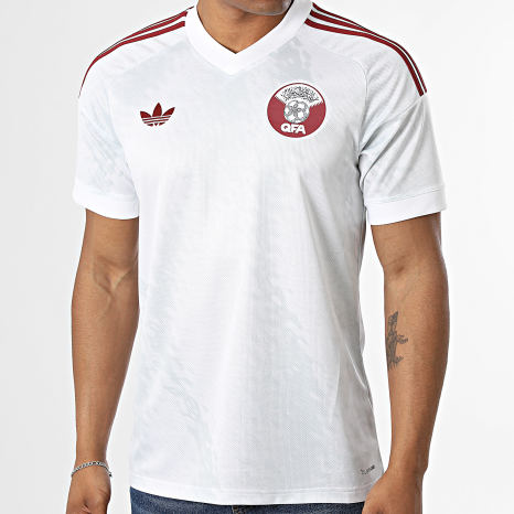 Adidas Originals - Maillot De Foot Officiel Qatar Extérieur 2026 KF0828 Blanc Gris