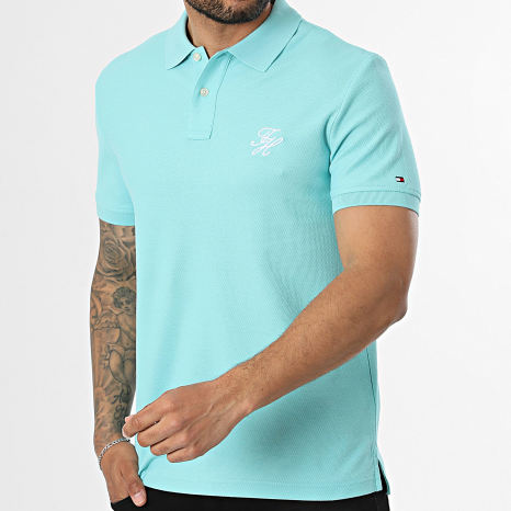 Tommy Hilfiger - Polo Manga Corta Regular Fit Script 3046 Turquesa