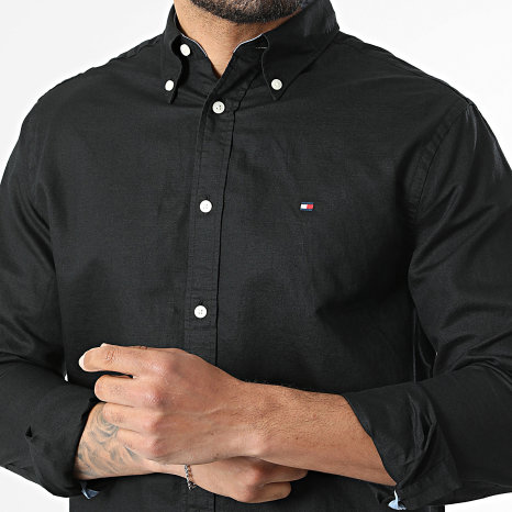Tommy Hilfiger - Chemise Manches Longues Regular Fit Linen Blend Solid 2455 Noir