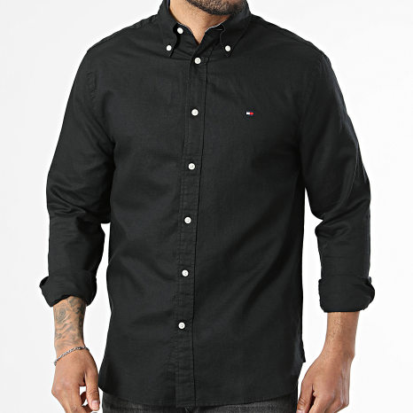 Tommy Hilfiger - Chemise Manches Longues Regular Fit Linen Blend Solid 2455 Noir