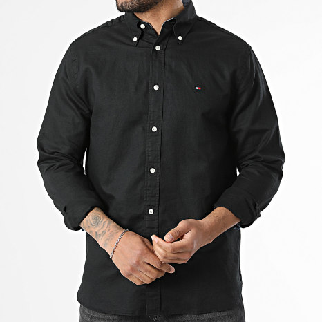 Tommy Hilfiger - Chemise Manches Longues Regular Fit Linen Blend Solid 2455 Noir