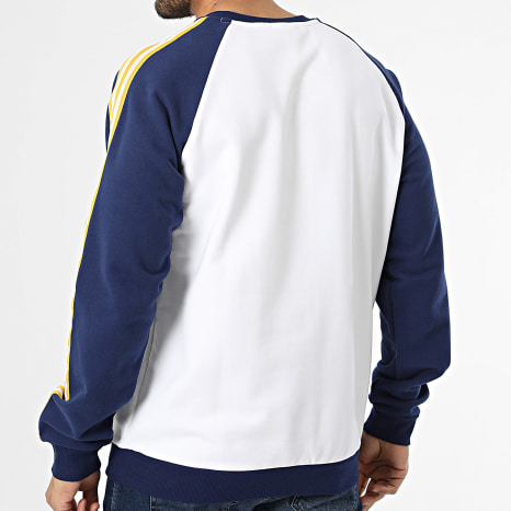 Adidas Originals - Sudadera Crewneck A Bandas Real Madrid JZ9153 Blanco Azul Marino Amarillo