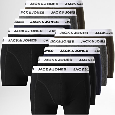 Jack And Jones - Lot De 10 Boxers Basic Noir Gris Anthracite Chiné Vert Kaki Bleu Marine
