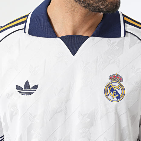 Adidas Originals - Maillot De Foot A Bandes Real Madrid KC7803 Blanc Bleu Marine Jaune