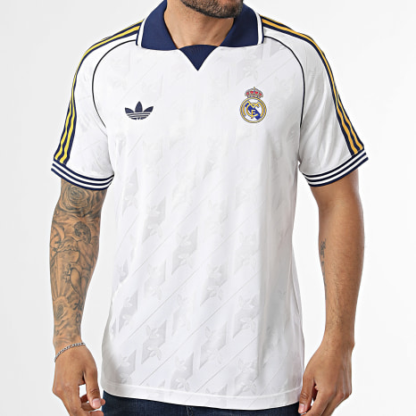 Adidas Originals - Maillot De Foot A Bandes Real Madrid KC7803 Blanc Bleu Marine Jaune