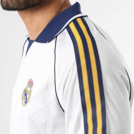 Adidas Originals - Maillot De Foot A Bandes Real Madrid KC7803 Blanc Bleu Marine Jaune
