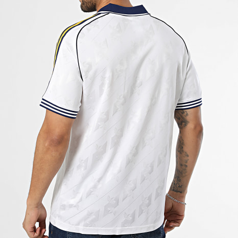 Adidas Originals - Maillot De Foot A Bandes Real Madrid KC7803 Blanc Bleu Marine Jaune